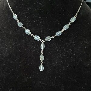 Vintage 925 Sterling Silver Faceted Light Blue Glass Bead 15” Y-Necklace